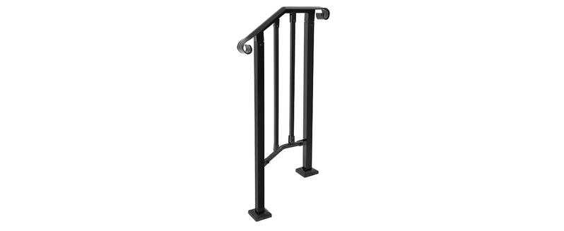 Step Handrail Fit for 1-2 Steps Flexible Porch Railing for Outdoor Steps Steel Stair Railing for Garden, Yard or Porch Black