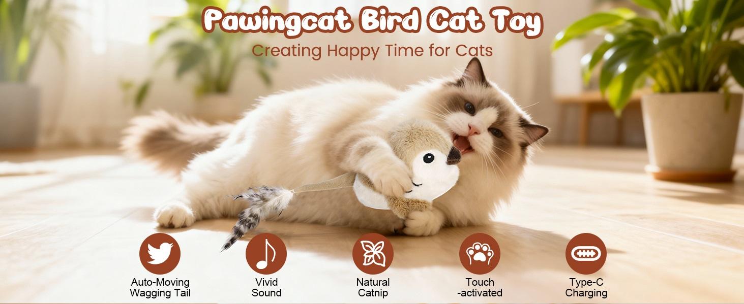 Interactive Bird Cat Toy| Chirping Moving Toy with Wagging Tail for Indoor Cats