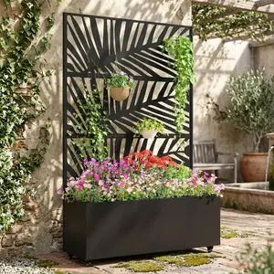 Heavy Duty Metal Planter Box with Trellis, 15.7in Deep Raised Garden Bed with Drainage Holes, Large Privacy Plant Container for Vines Vegetables Patio Backyard 72"x35"x16"