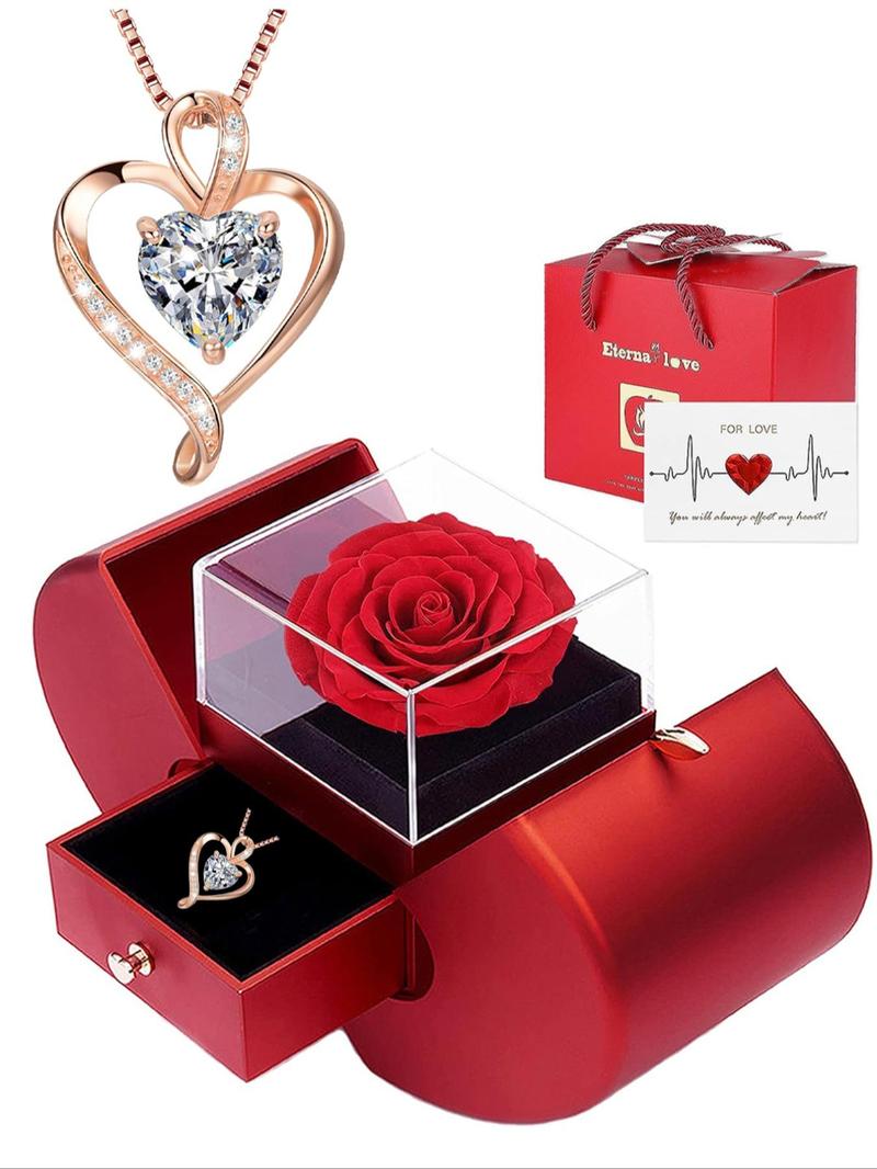 Women's Elegant Heart Shaped Pendant Necklace with Box, Fashionable Rhinestone Decorated Necklace for Party, Daily Clothing Decor for Girls & Women As Gift Valentine's Day, Gift for Her Men's Valentine's Gifts