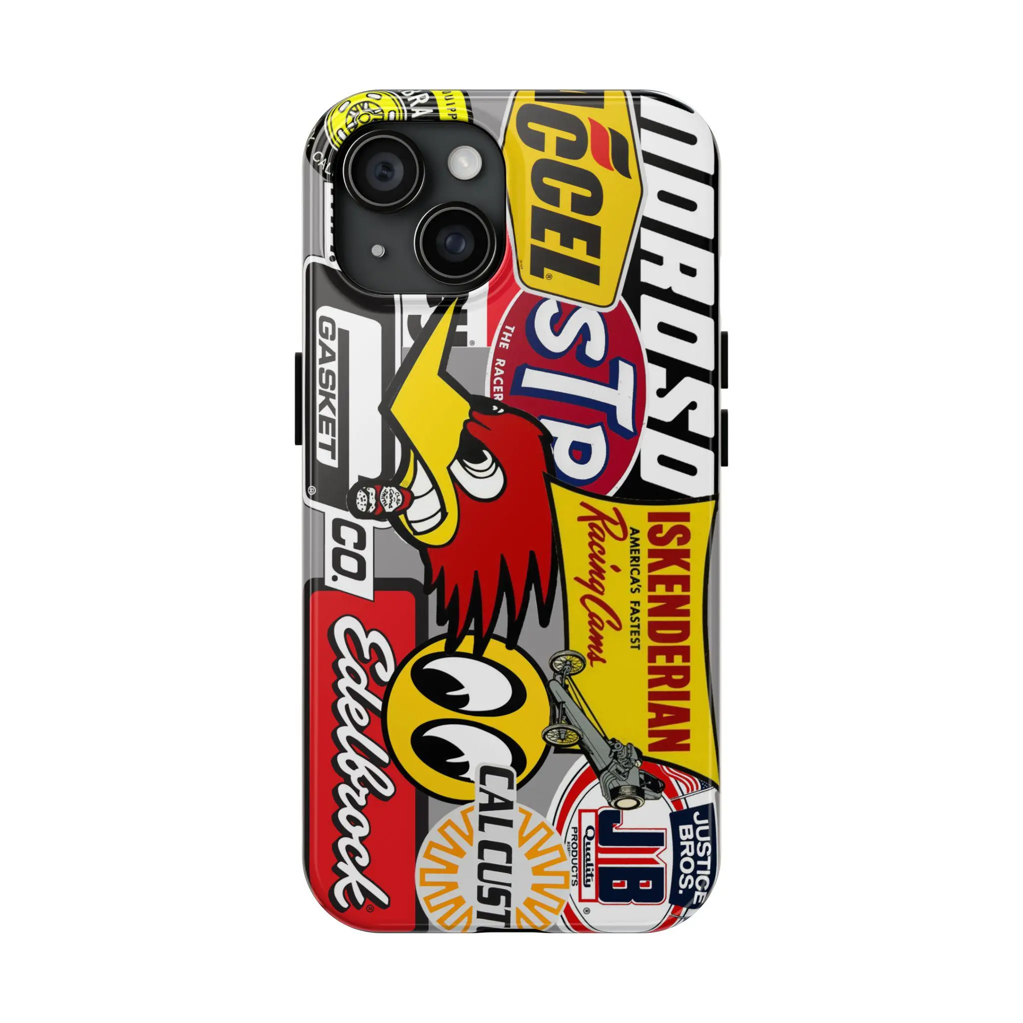 Speed Shops Aftermarket Stickers Silicone Rubber Phone Case - Polycarbonate Tough Cover Shell, Fade Resistant Durable Stylish Protection for Hot Rod Enthusiasts, Multi-Model Fit for iPhone 17-11 Pro Max/Plus, Samsung Galaxy S23-25