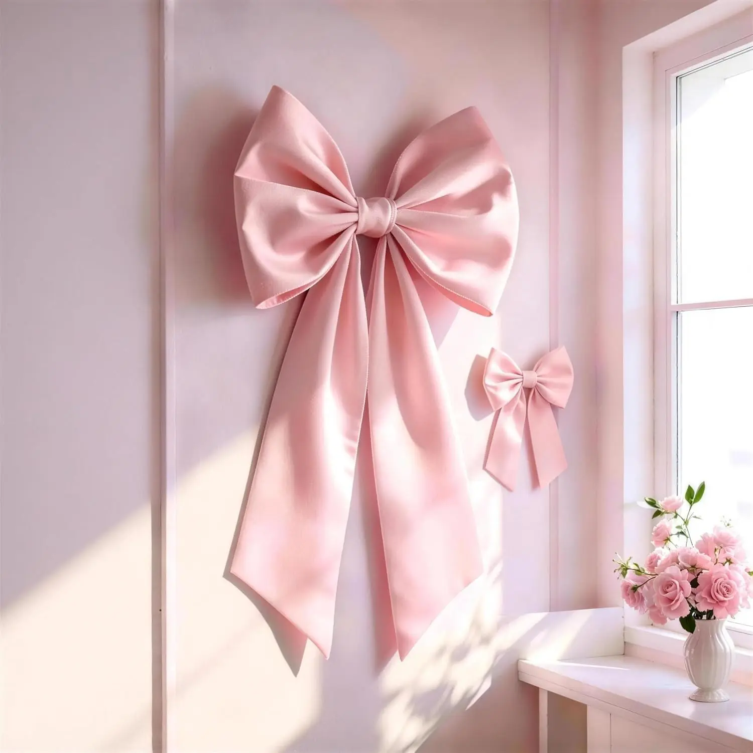 Pink Bow Decor 2 Pack,Large & Small Pink Coquette Room Backdrop Wall Decor for Valentine's Day Bachelorette Bridal Shower Wedding Birthday Christmas Decorations