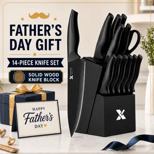XANAPON Knife Set, 14-Piece Kitchen Knife Set with Block, Dishwasher Safe, Extremely sharp blade & ergonomic handle, Black Durable Easy Storage, High-carbon stainless steel