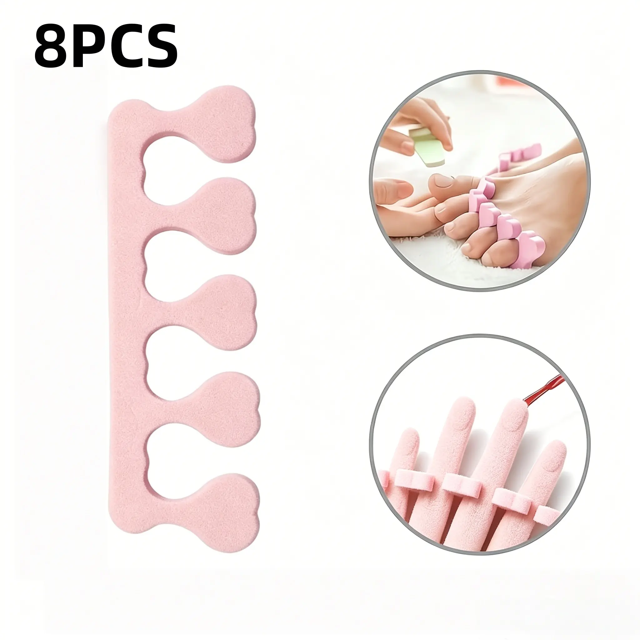 8pcs Pink Nail Separator, Suitable for Both Hands and Feet, Soft and Highly Elastic, Skin Friendly, Easy To Put on And Take Off, Reusable, Suitable for Nail Care and Nail Sticking, Is An Exquisite Nail Tool, DIY Manicure