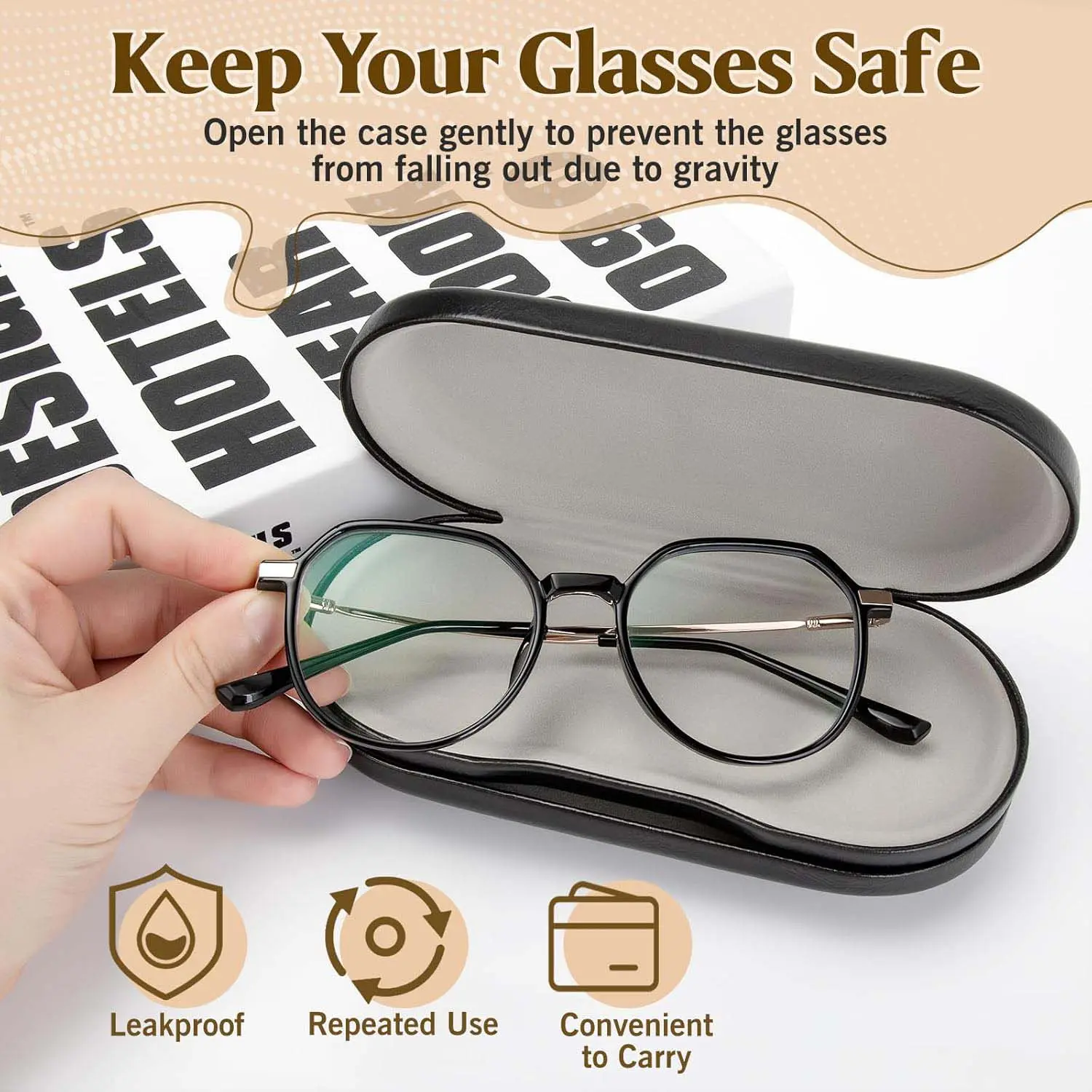 2 in 1 Contact Lens and Glasses Case Double Sided Portable Eyeglasses Case with Built-in Mirror Tweezer Remover and Contact Lens Solution Bottle Storage Kit for Travel Outdoors Daily Use