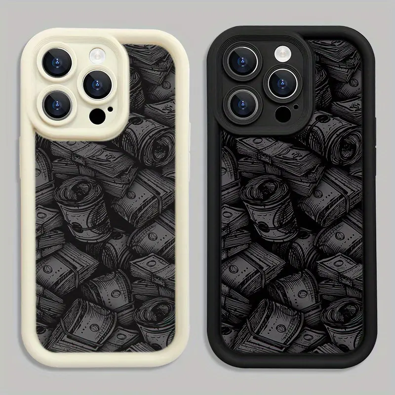 Black painted coin overlay phone case B539 for iPhone 16/15/14/13/12/11/Plus/Pro/Pro Max Series - Shockproof Case, Stylish Design