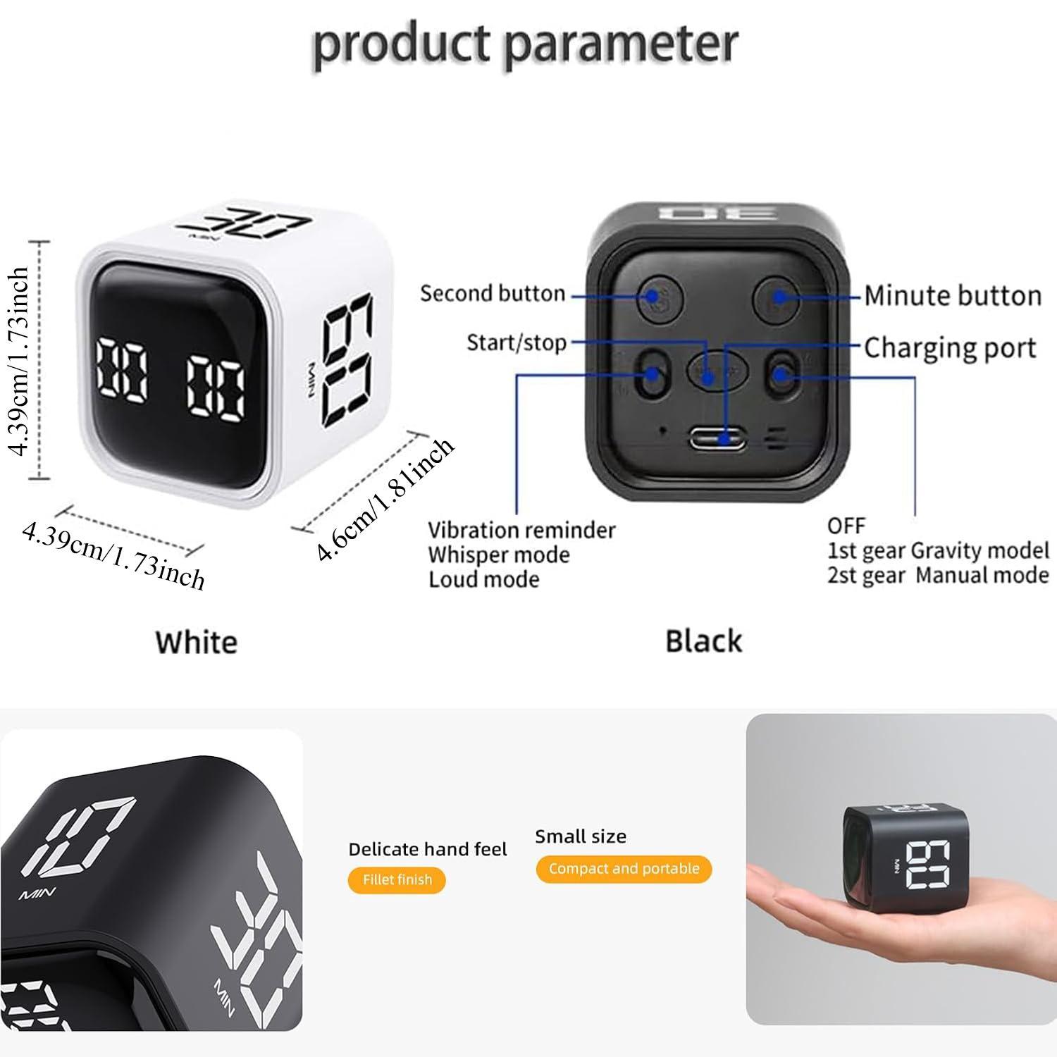 Multifunctional Cube Timer, 1 Count USB Rechargeable Digital Countdown Study Timer, Desk Organizer for Home Office