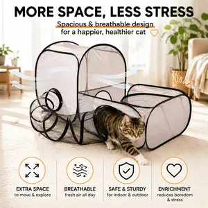Portable Cat Tunnel Fence, Indoor Outdoor Pet Enclosure, Breathable Soft Tunnel, Includes Carry Bag, Easy Storage, Cat Outdoor Fence