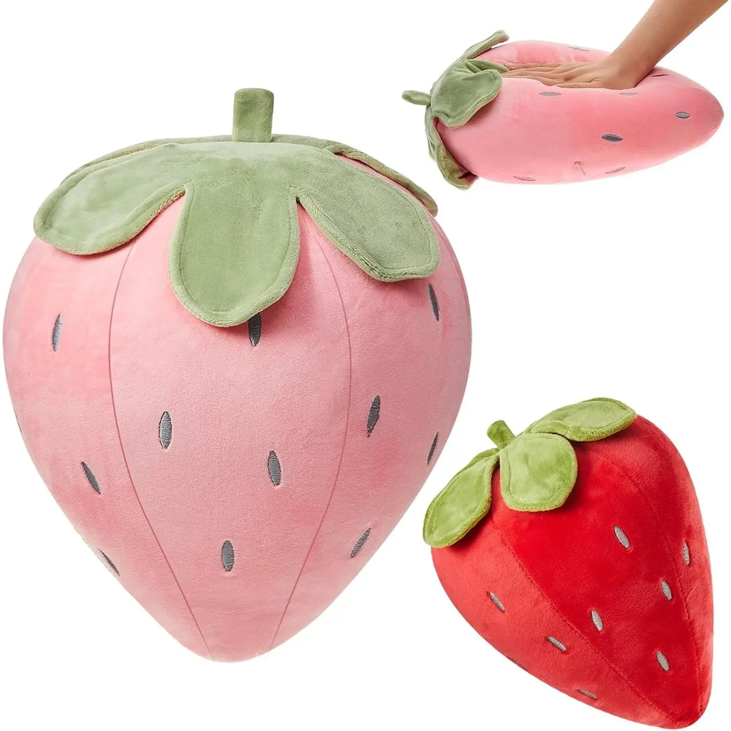 Juexica 2 Pcs Strawberry Plush Pillow, Soft Fruit Cushion, Red，Pink | 15.7 and 9.8 Inch, Soft Kawaii Fruit Pillow, For Bedroom, Sofa And Nursery, Birthday Gift For Women, Cute Berry Decor