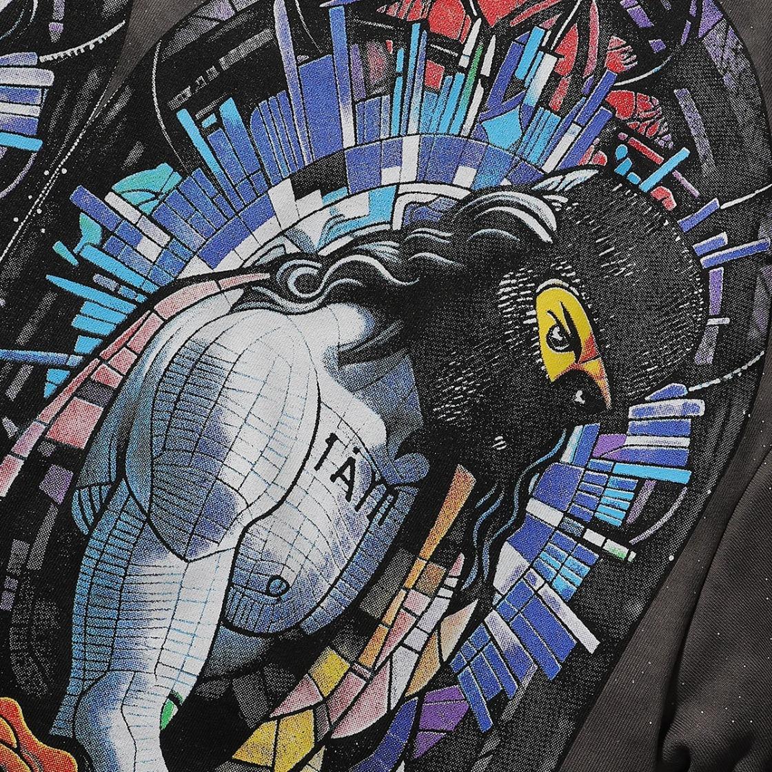 Sparkling Rhinestone Crew Neck T-Shirt, Unisex Loose Cotton Summer Tee, Plus Size, Bling Character Print, Washed Gray Full Diamond Cropped Top for Men Women