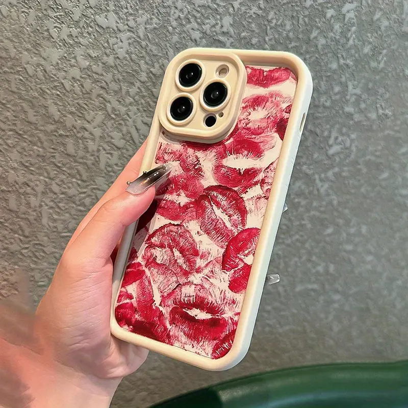 Phone case: Valentine's Day Fashion Red Lips Full Coverage Phone Case Compatible with iPhone 17 E Air 16 15 14 Pro Max Plus 13 12 Mini 11 X XS XR, Tpu, Ios
