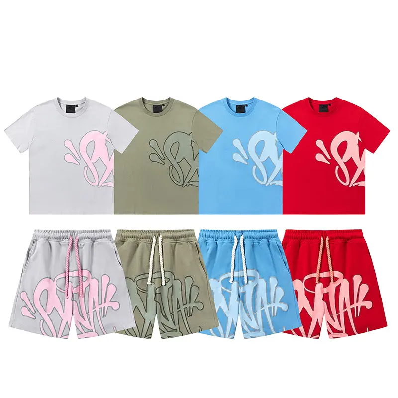 Casual 3D Foam Letter Print Shorts Set, Unisex 2-Piece Matching Outfit with Short Sleeve Shirt for Summer Wear, Menswear, Clothes, Shortsleeve, Stylish, Polyester, Suit