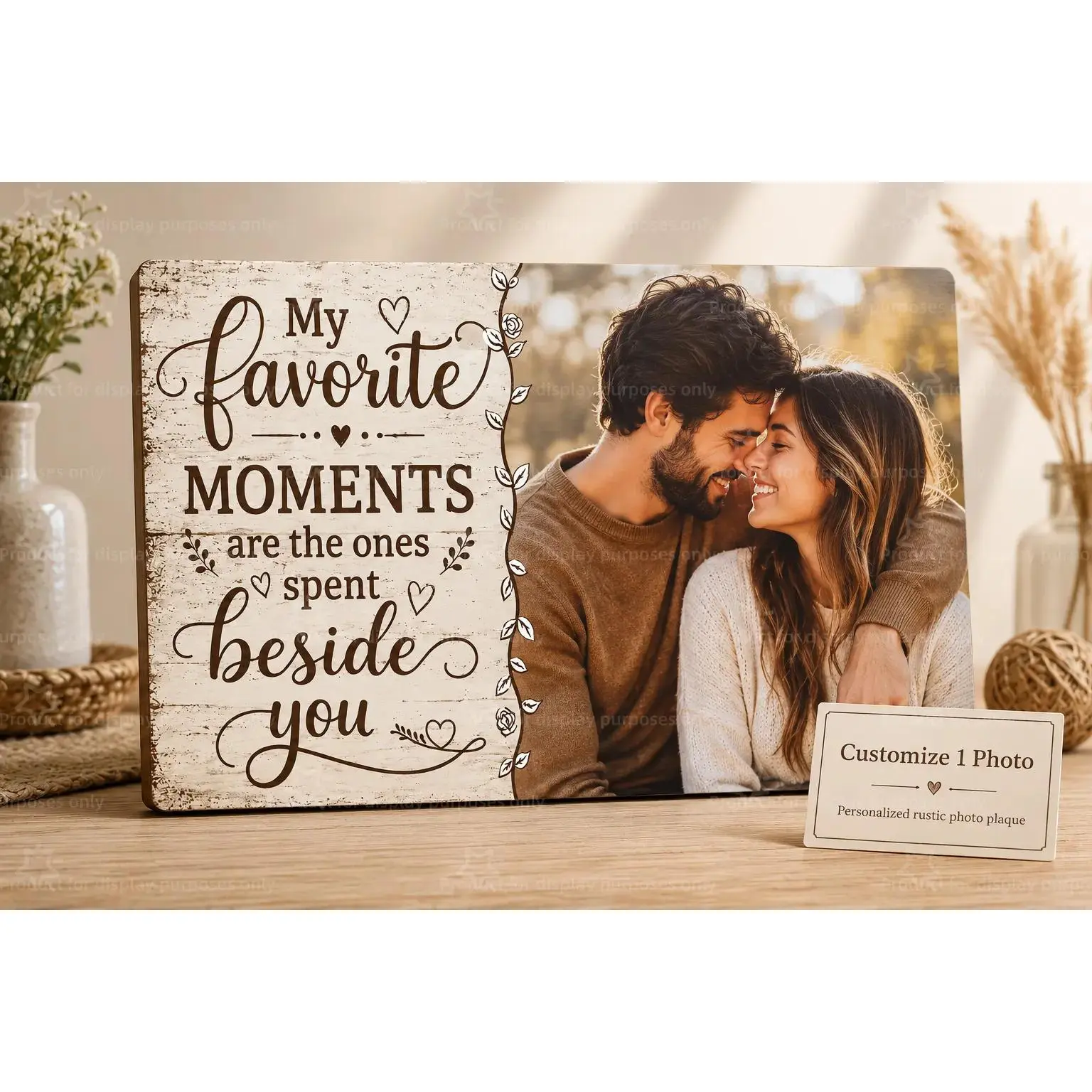 Custom Couple Photo Canvas Wall Art, Personalized Romantic Memory Poster Print, Rustic Love Quote Decorative Poster for Bedroom Living Room Home Decor, Anniversary Gift Wall Decor, Unframed Canvas Poster or Framed Canvas Wrap