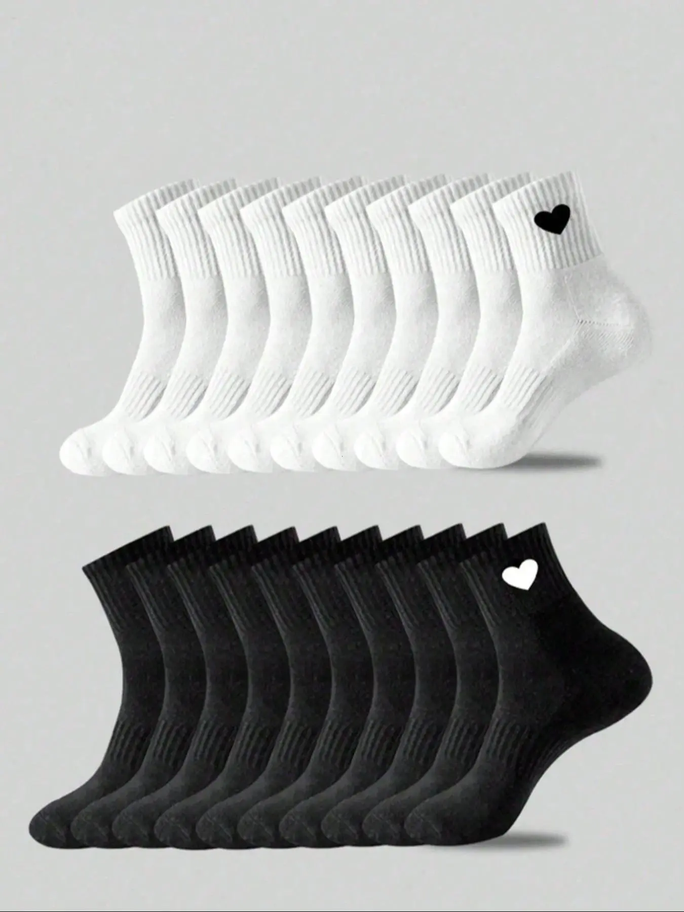 5 Pairs/10 Pairs/20 Pairs Socks, Heart Pattern Mid-Calf Socks, Unisex, Sweat-Wicking, Odor-Resistant, Breathable, All Seasons