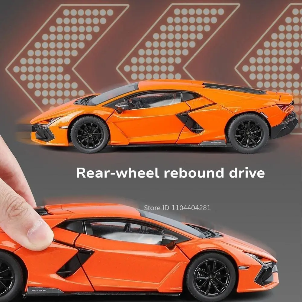 1:24 Revuelto LP700 Diecast Alloy Model Toys Sportscar Four Wheel Suspension with Sound Light Pull Back Vehcie Fashion Ornaments