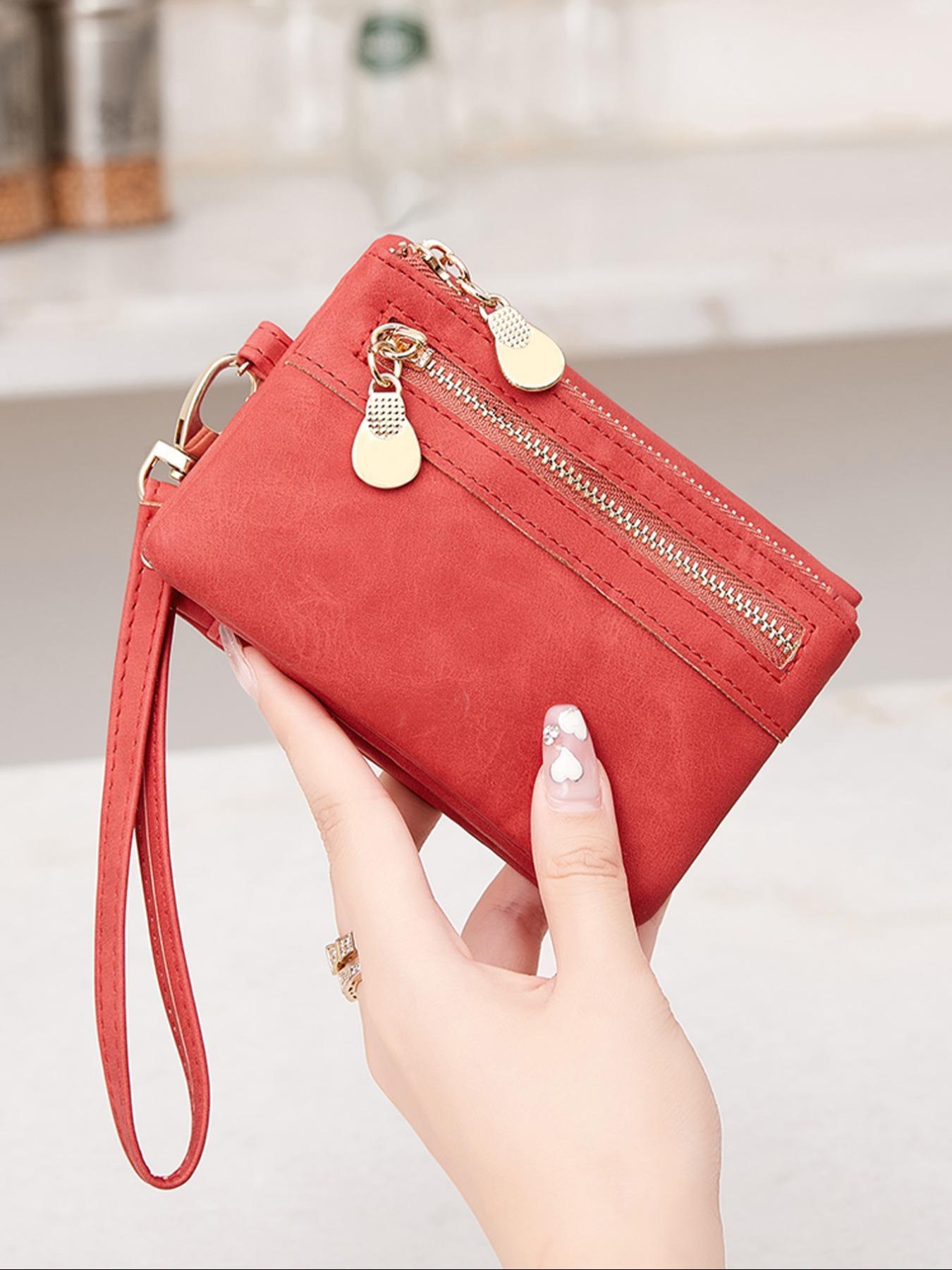 Women's Zipper Summer Bifold Wallet, Zipper Wallet Design, Simple Plain Color Card Holder Everyday Purse for Summer Daily Back To School, Casual Trendy Versatile Short Pouch for Women & Girls, Pu Leather Wallet