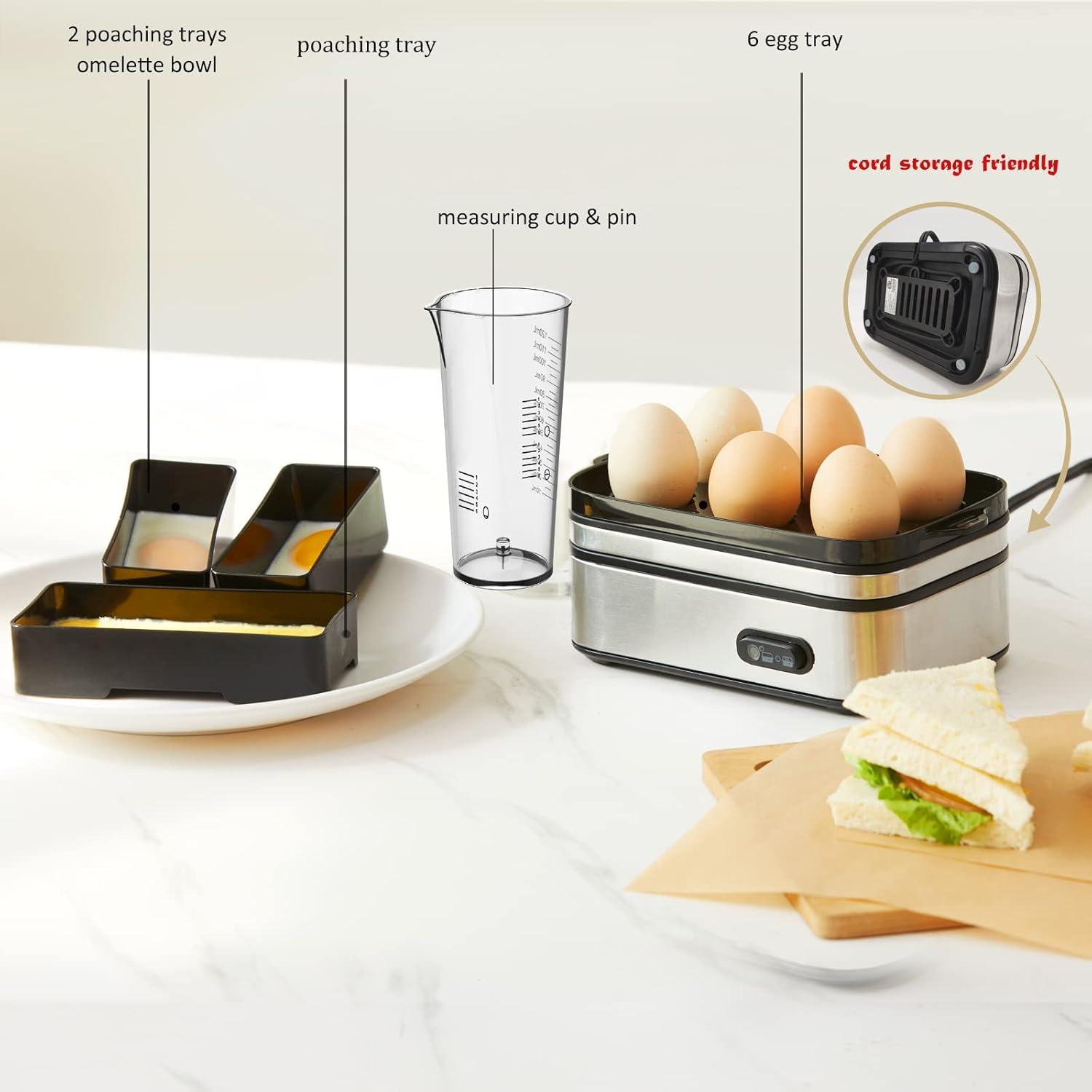 Rapid Egg Cooker Electric 6 Eggs Capacity, Soft, Medium, Hard Boiled, Poacher, Omelet Maker Egg Poacher With Auto Shut-Off,