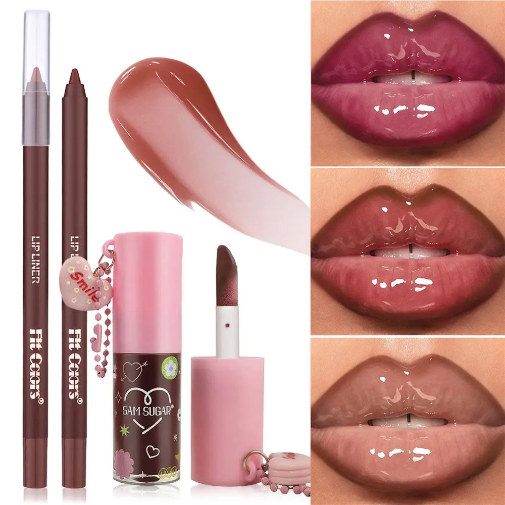 Sam Sugar Lip Liner and Gloss Set, Liner Gloss Duo, Smooth Application, Long-Lasting Vibrant Color, Moisturizing, Suitable for All Makeup Styles, Cosmetic