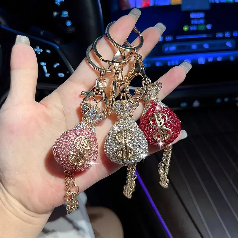 Creative Crystal Money Bag Car Keychain Exquisite Diamond Set Bag Pendant Metal Keychain Gift Accessories