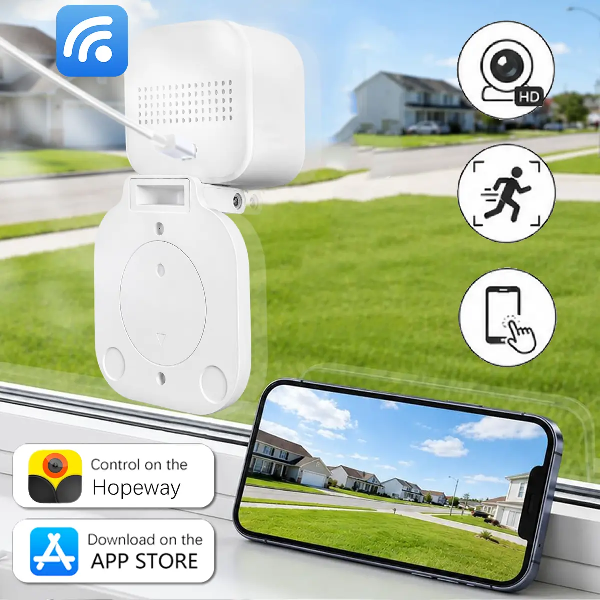 Window Camera, Smart Indoor Security Camera with 2.4GHz WiFi, HD Home Monitoring Camera, Night Vision, AI Motion Detection, Phone App Control, Two-Way Audio, 24/7 Recording, Easy Installation