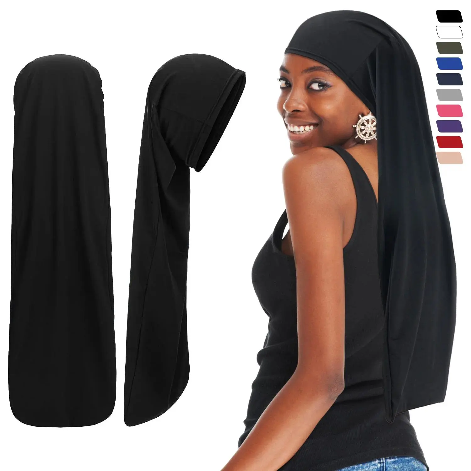 New Women Long Sleep Cap Silky Sleeping Cap with Hair Care Turban Braids Curly Hair Natural Hair