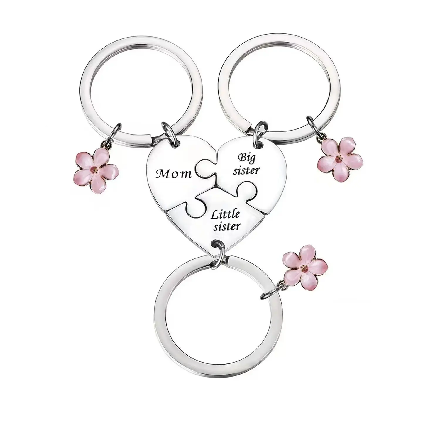 Mother Daughter Keychain for 3, 3Pcs Sister Keychain Set - Mother Big Sister Little Sister Matching Heart Keychain, Broken Heart Pendant for 3, Sweet Meaningful Gift for Mom Siblings for Mother's Day, Birthday, Christmas, Fun Keychain Love