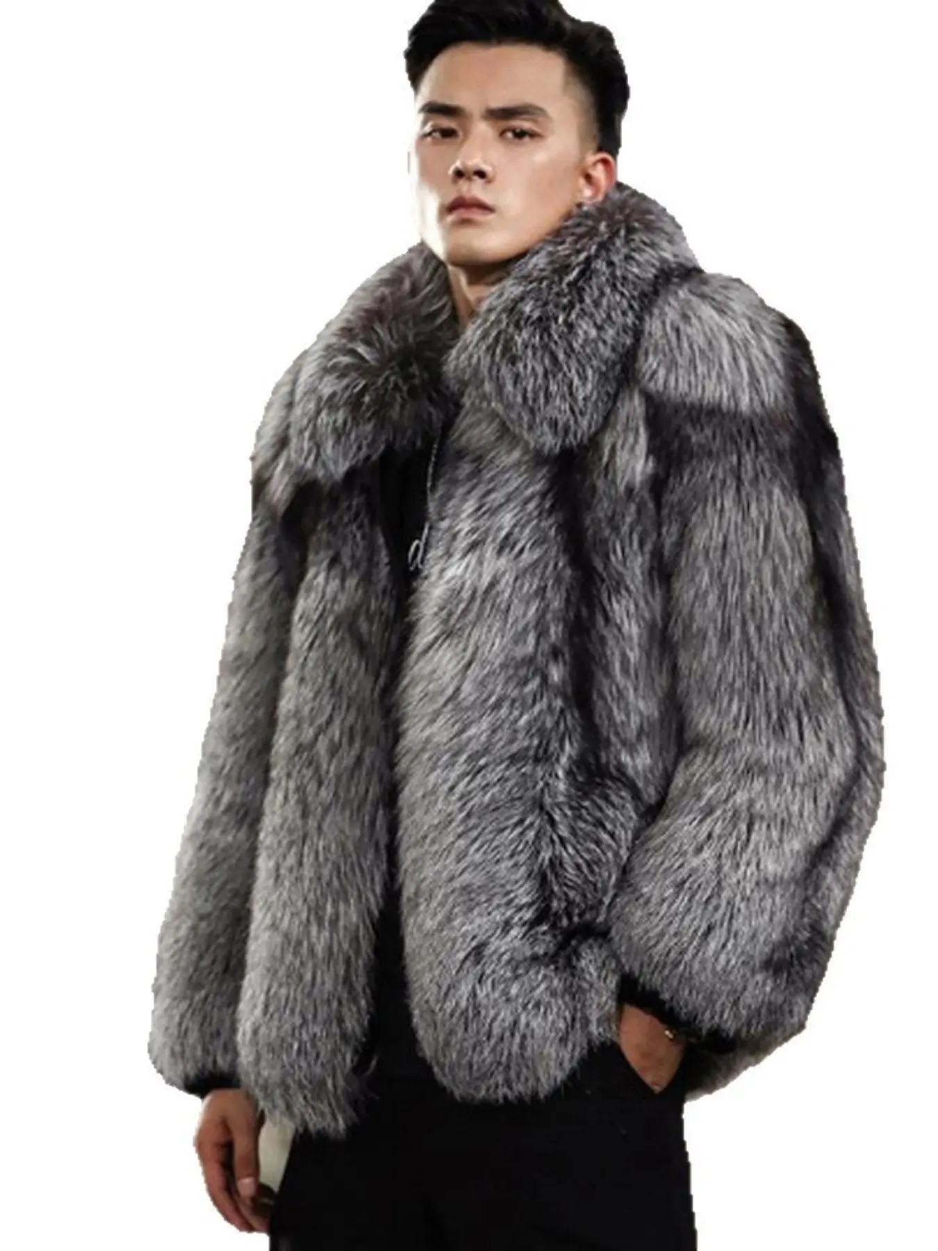 Men's Faux Fur Jacket, Soft Plush Tie Dye Design, Slim-Fit Short Sleeve, Casual, Fall & Winter Warmth, Fashionable Youth Style