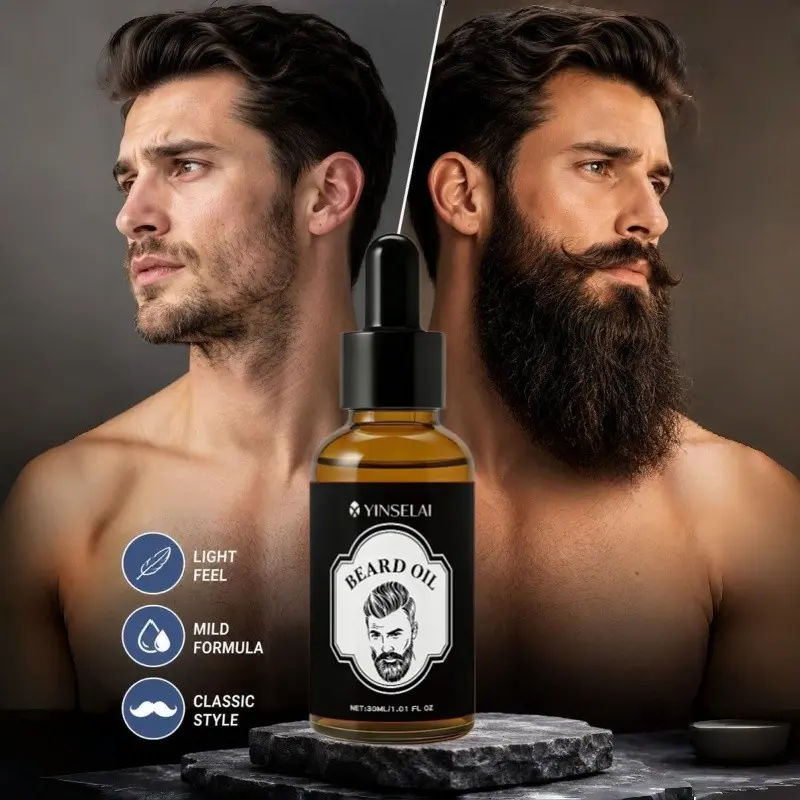 Men's Beard Thickening Essence, 30ML Hydrating, Hair Care, Mild Formula, Instantly Fuller & Denser, Ideal for Mustache & Goat Beards, Perfect Gift