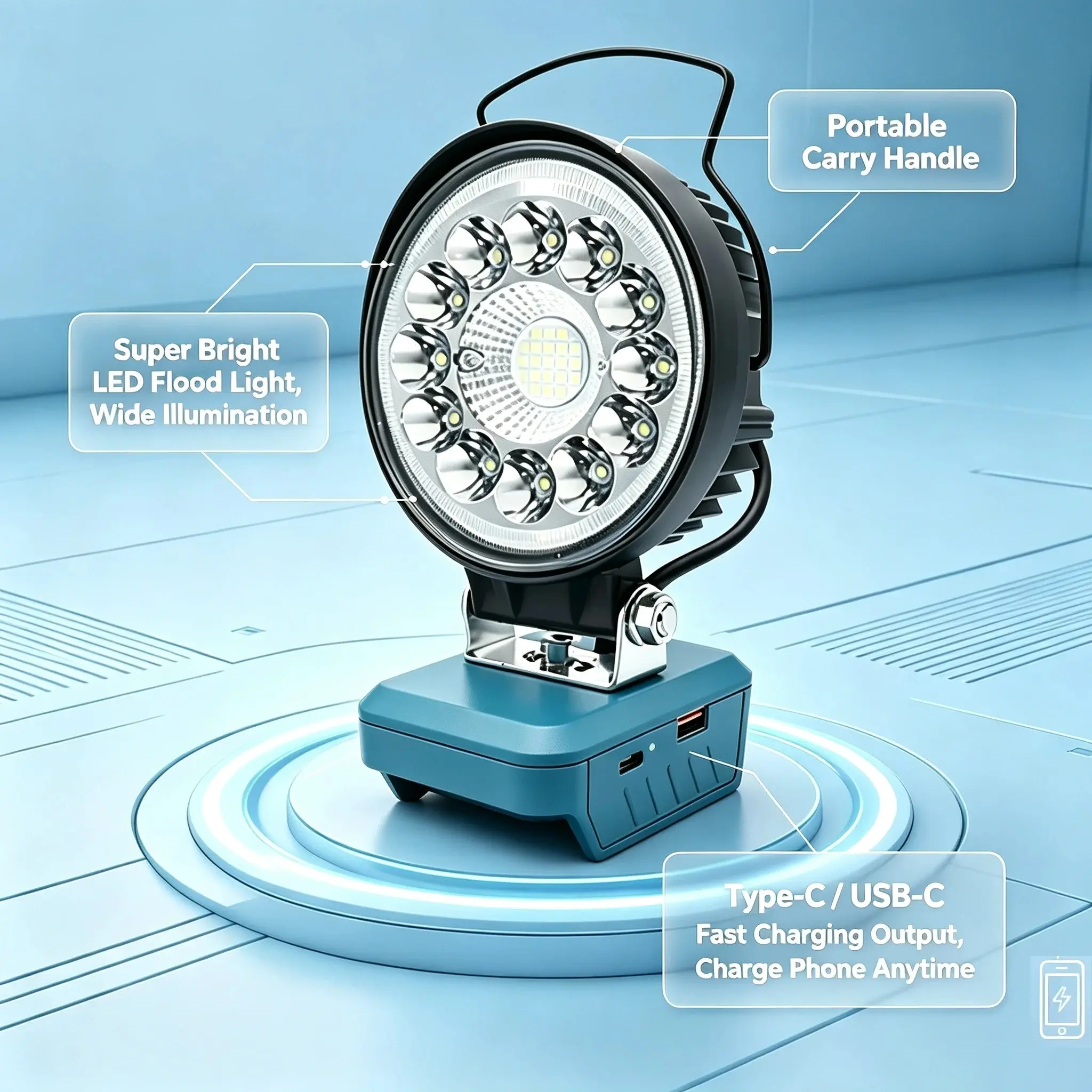 S Model Compatible with Makita 18v Bl1830, Bl1860 Lithium Battery Case, Portable LED Work Light, Camping Spotlight, Flashlight