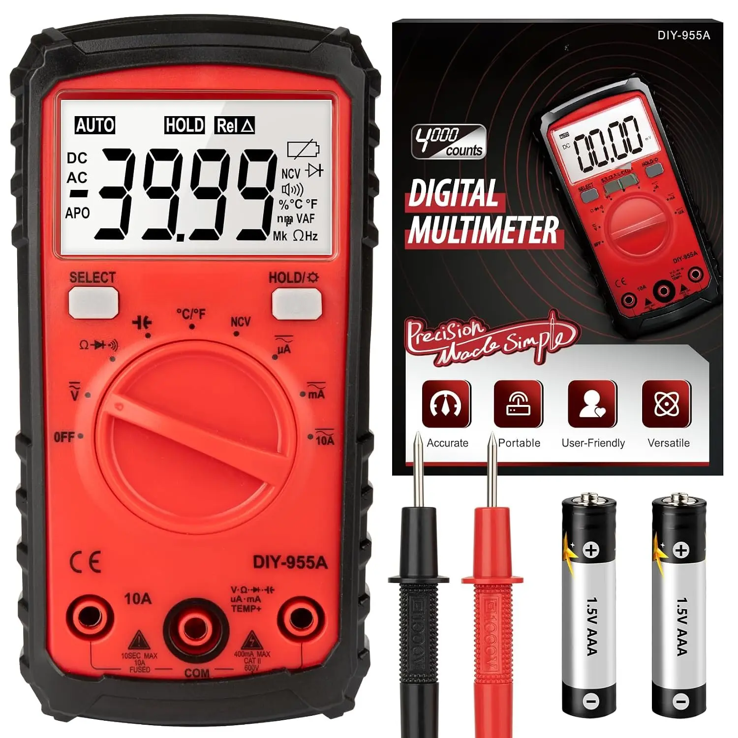 Multimeter Tester, 4000 Counts Multimeter with Capacitor Tester | Digital Multimeter Tester Measures DC/AC , Capacitance, Resistance and Continuity for  and Automotive Use