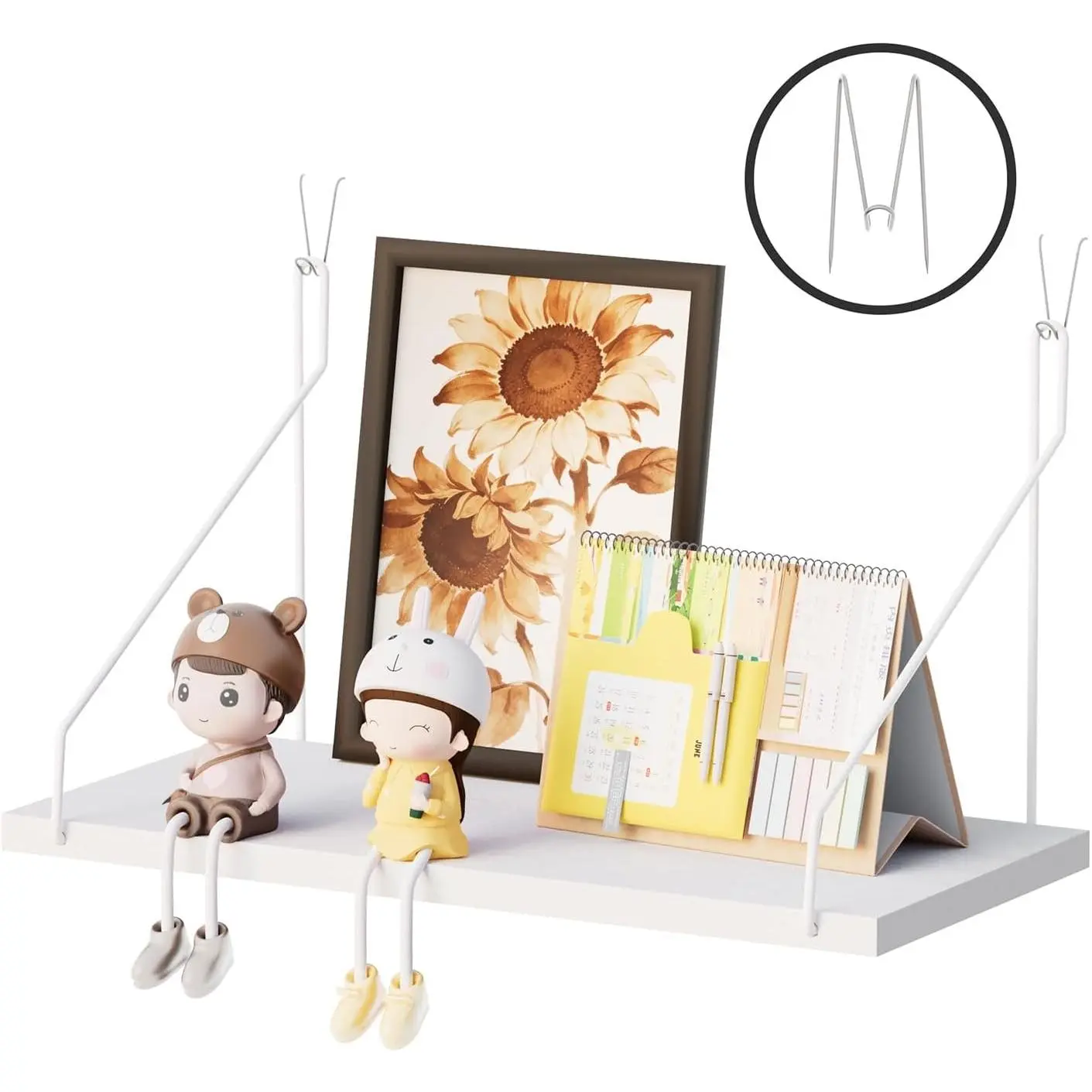 11.8" Cubicle Shelf with Hooks, Floating Wall Hanging Organizer for Cubicle Wall Storage, Office Cubicle Accessories for Work and Office Decor, White