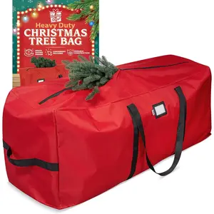 Heavy Duty Artificial Christmas Tree Storage Bag Fits Up to 9ft Tall, Waterproof with Durable Handles & Zipper (RED)