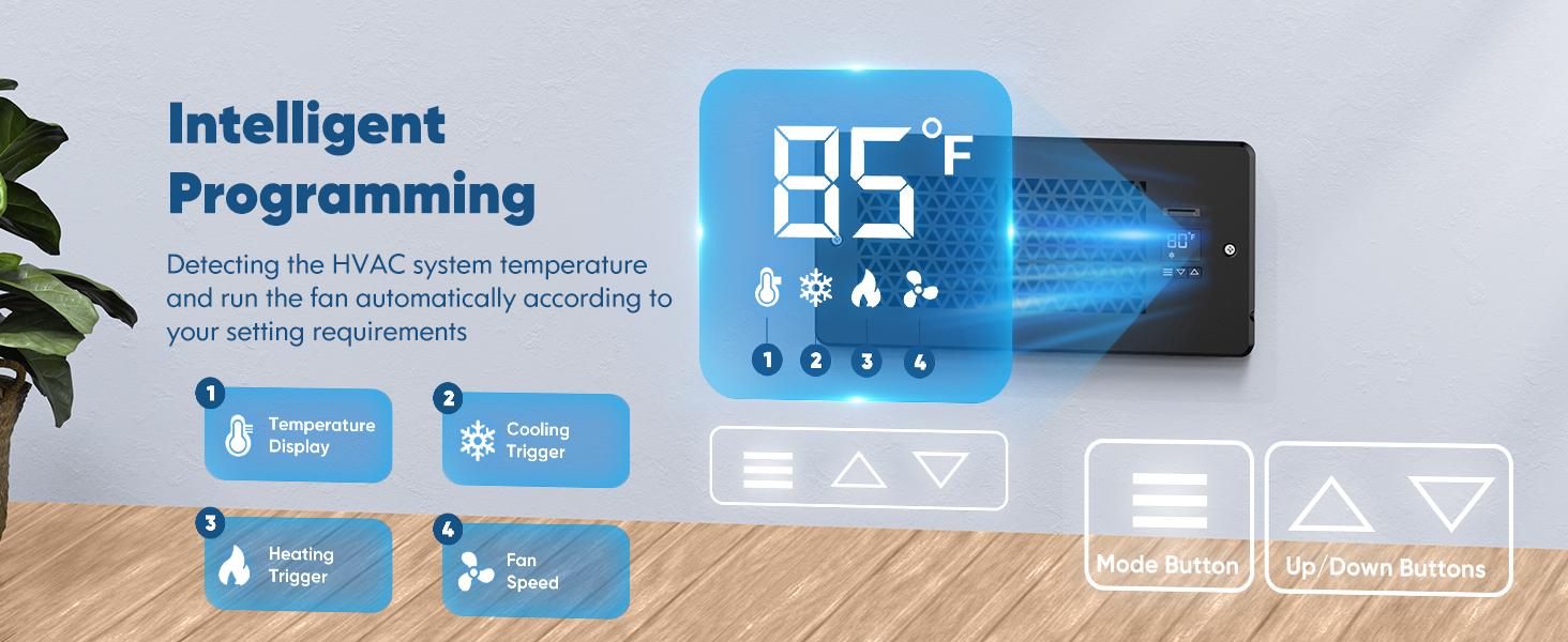 1/2-Pack Register Booster Fan for 4" x 10" Register Holes with Remote Control and Thermostat, 10-Speeds AC Vent Booster - Improves Heating&Cooling Airflow, Quiet Air Duct Fan for Wall