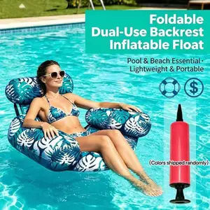 Foldable Dual-Purpose Inflatable Floating Sofa with Backrest (Pump Included), Thickened Canvas Waterproof and Wear-Resistant Floating Bed, Summer Beach Pool Party Vacation Lounge Chair, Portable and Easy-to-Store Water Leisure Seat