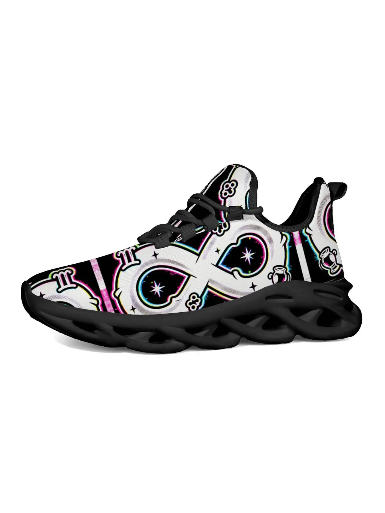 Zodiac Print Sports Shoes for Men, Unique Fashion Design, Vibrant Zodiac Symbols, Hollow Out Thick Sole, Lightweight, Trendy Streetwear