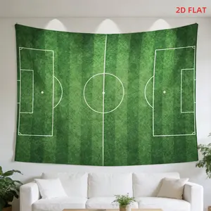 Large Wall Mural Soccer Field Design Center Circle Penalty Area Goal Posts Green Football Pitch Print for Bedroom Living Room Meditation Space Wall  foot outdoor wall banner decorative hanging art  extra day gift club bar home tapestry apartment decor