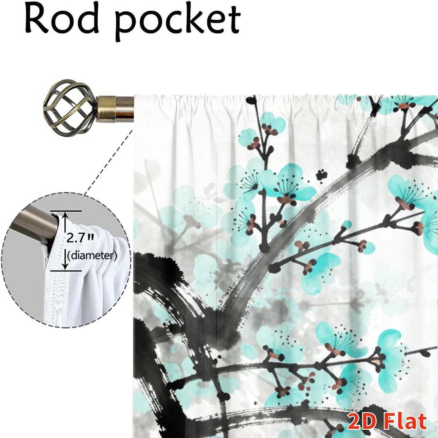 2Pcs Chinese Style Plum Blossom & Bird Pattern Decorative Sun Blocking Curtains Digital Printed Rod Pocket, Window Treatment For Bedroom Office Kitchen Living Room Study Home Decor
