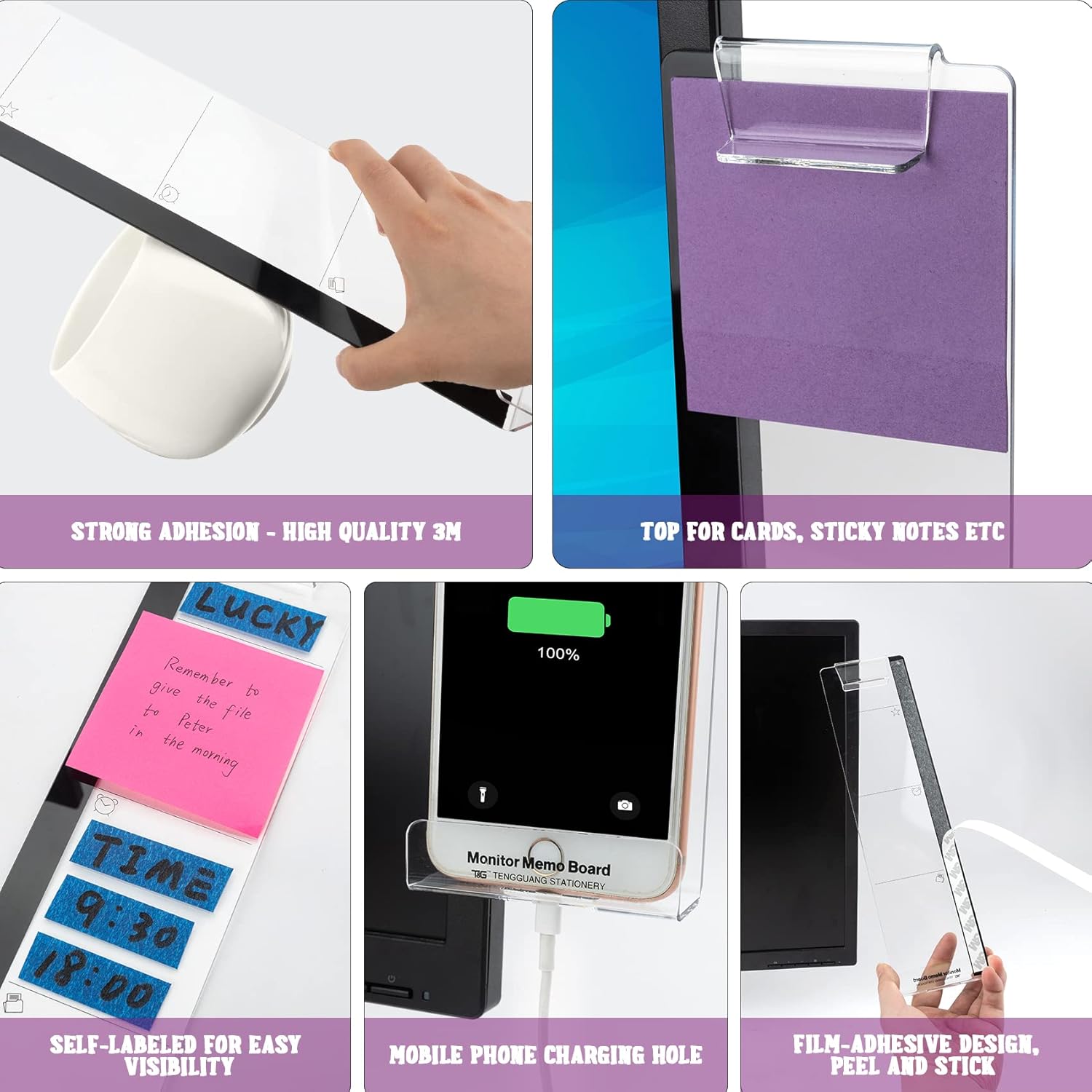 Office Desk Accessories 2 count Computer  Memo Board Multifunction Message Board Transparent Creative  Side Panel with Sticky Note Holder Phone Holder Suitable for Office  Work Desk