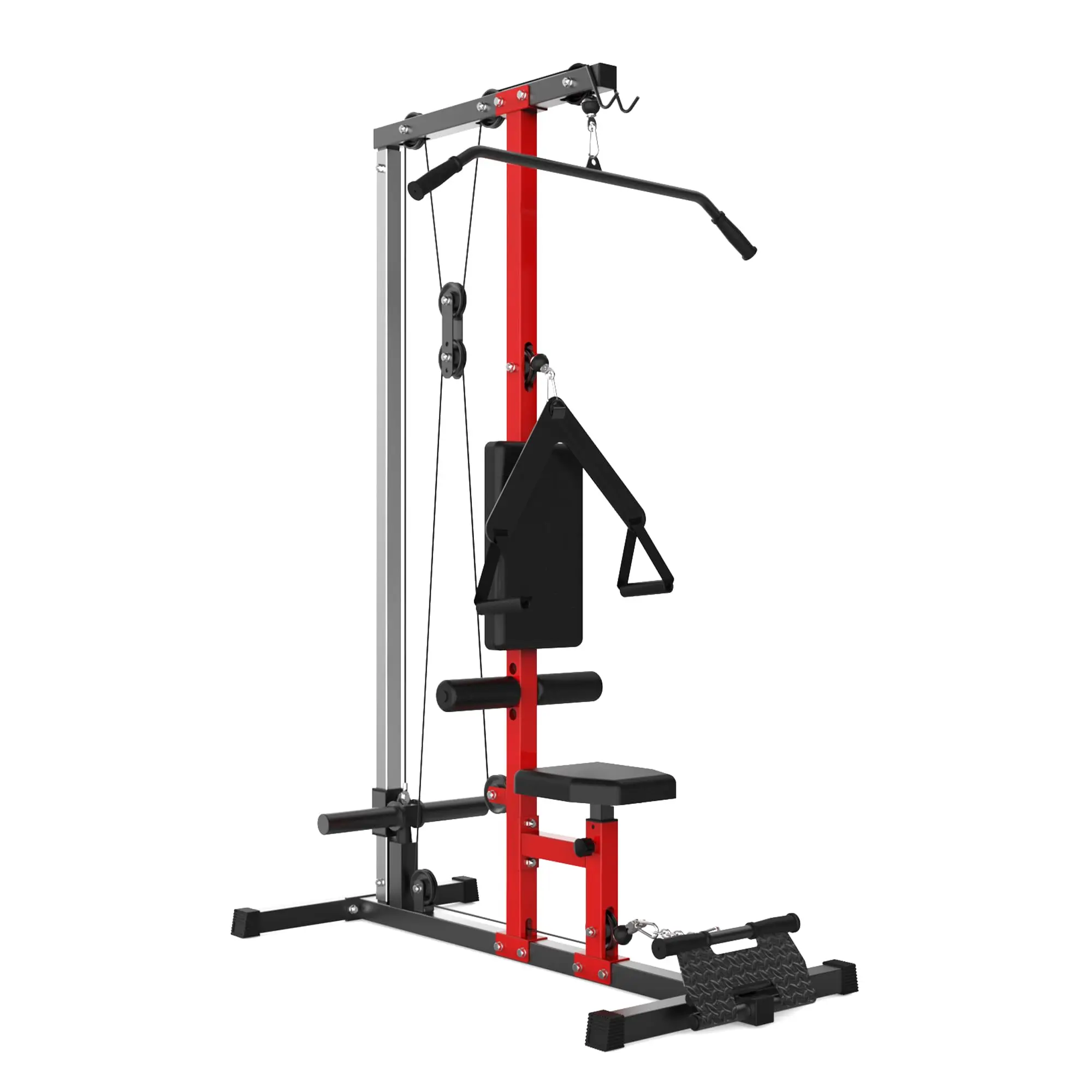 Carbon-Steel Frame LAT Pulldown Attachments & Cable Crossover Machine - Red Home Gym Weight Lifting Equipment for Versatile Strength Training