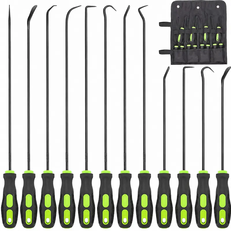 12-Piece Pry Hook Tool Set for Mechanics, Long-Handle & Mini Disassembly Pullers for Automotive Oil Seals, O-Rings & Sealing Pads, Mechanic