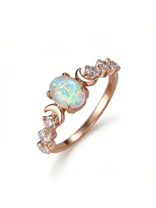 White/BlueOpal Ring with Moon and Star Design,Celestial Engagement Ring,Birthstone Gift for Women,Trending Luxury Galaxy Jewelry
