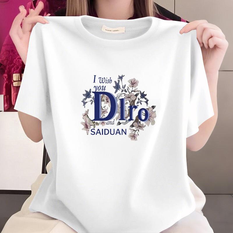 Summer New 100% Cotton Short Sleeve Middle - Aged Mom Top Women's T - shirt for Plus Size Fat MM Tummy Control Slimming Versatile Stylish Clothing