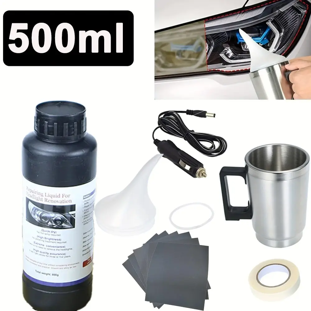 500ML Car Headlight Restoration Kit, Foggy Cracked Headlight Repair Liquid, No Polishing Scratch Coating, Suitable for Large Lights
