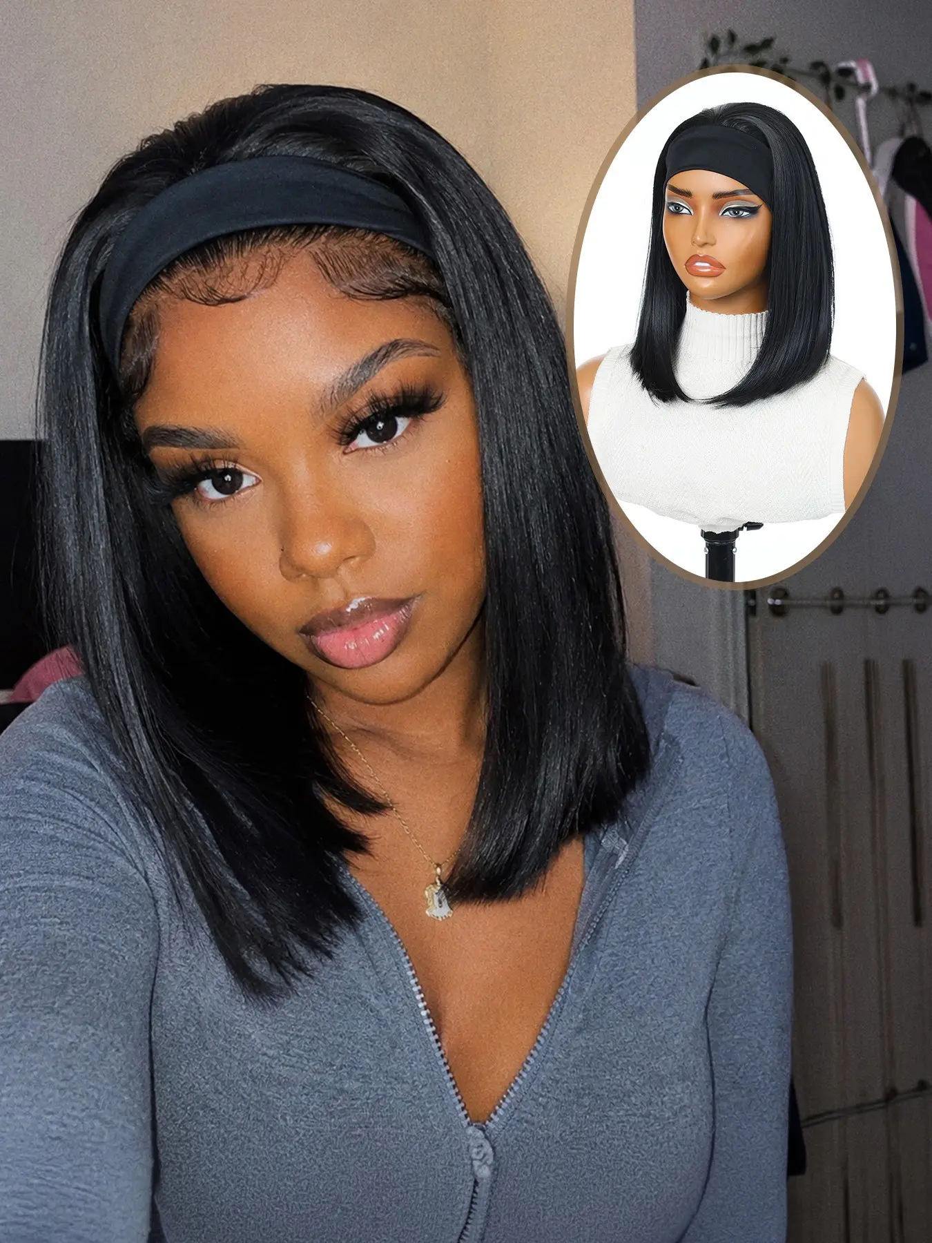 10 Inch Pure Matte Smooth Center Part Bob Wig, Wide Elastic Band, Quick Wear, High Heat Resistant Synthetic Hair, All Seasons