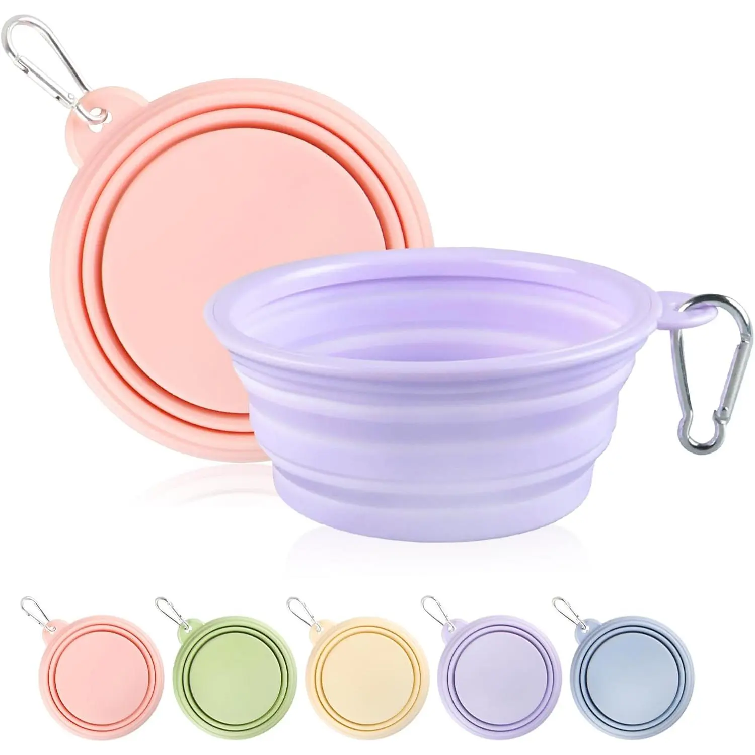 Collapsible  Bowls 2-Pack, Portable Travel  Bowl with Carabiner, -Grade   Bowl for Hiking, Walking (Macaron  and Violet)