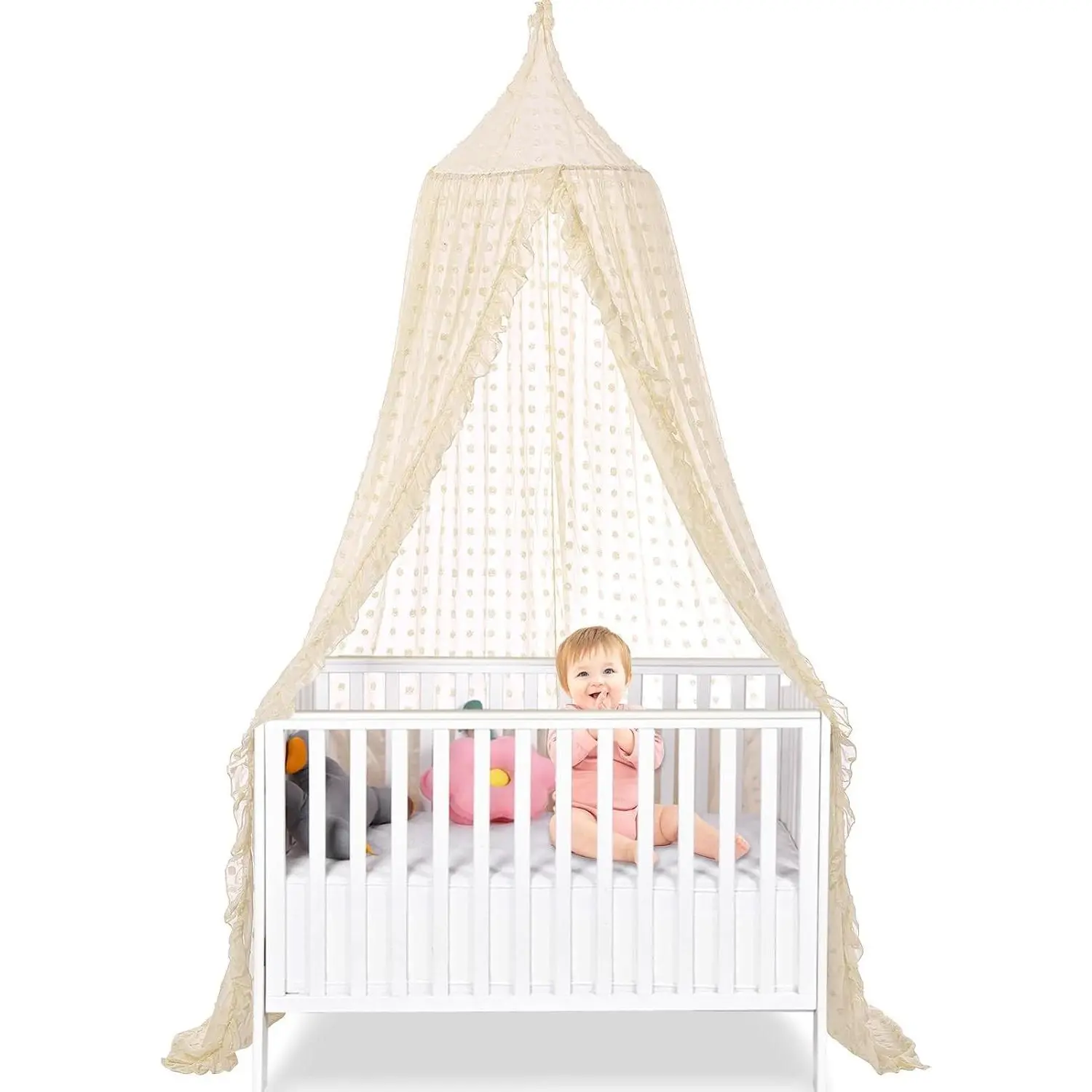 Bed Canopy for Girls Princess Crib Canopy for Boys and Girls Bedroom Decor Suitable for Cribs Canopy Bed Curtains (Beige)