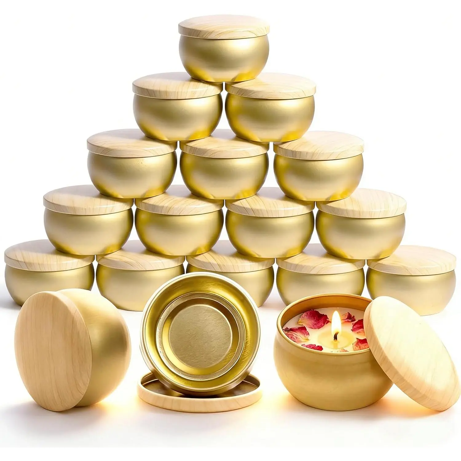 2.5 OZ Set of 16 Matte Full Gold Empty Candle Tins with Lids, Bulk Candle Containers for Candle Making, Storage Small Items and Gifts