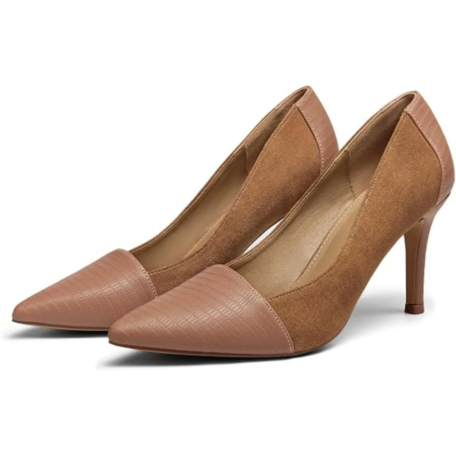 Coutgo Women's Chic Heeled Footwear - Faux Leather Stiletto Pumps, Closed Pointed Toe, Slip-On Workwear Shoes for Work Dresses