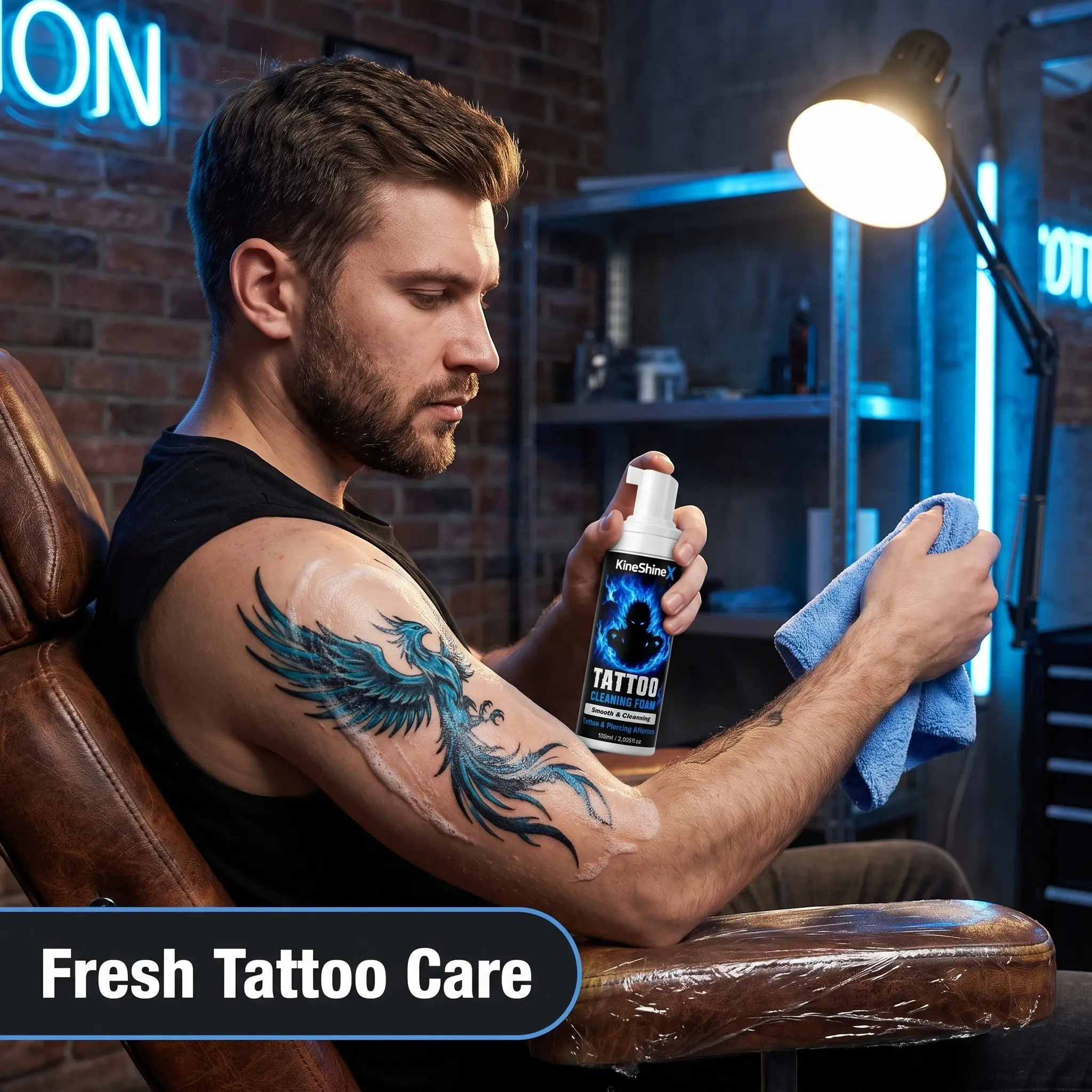 Professional Tattoo Aftercare Foam, Soothing Cleansing Bubble Wash, 100ML, Includes Wipe Cloth, Ideal for Post-Piercing Care