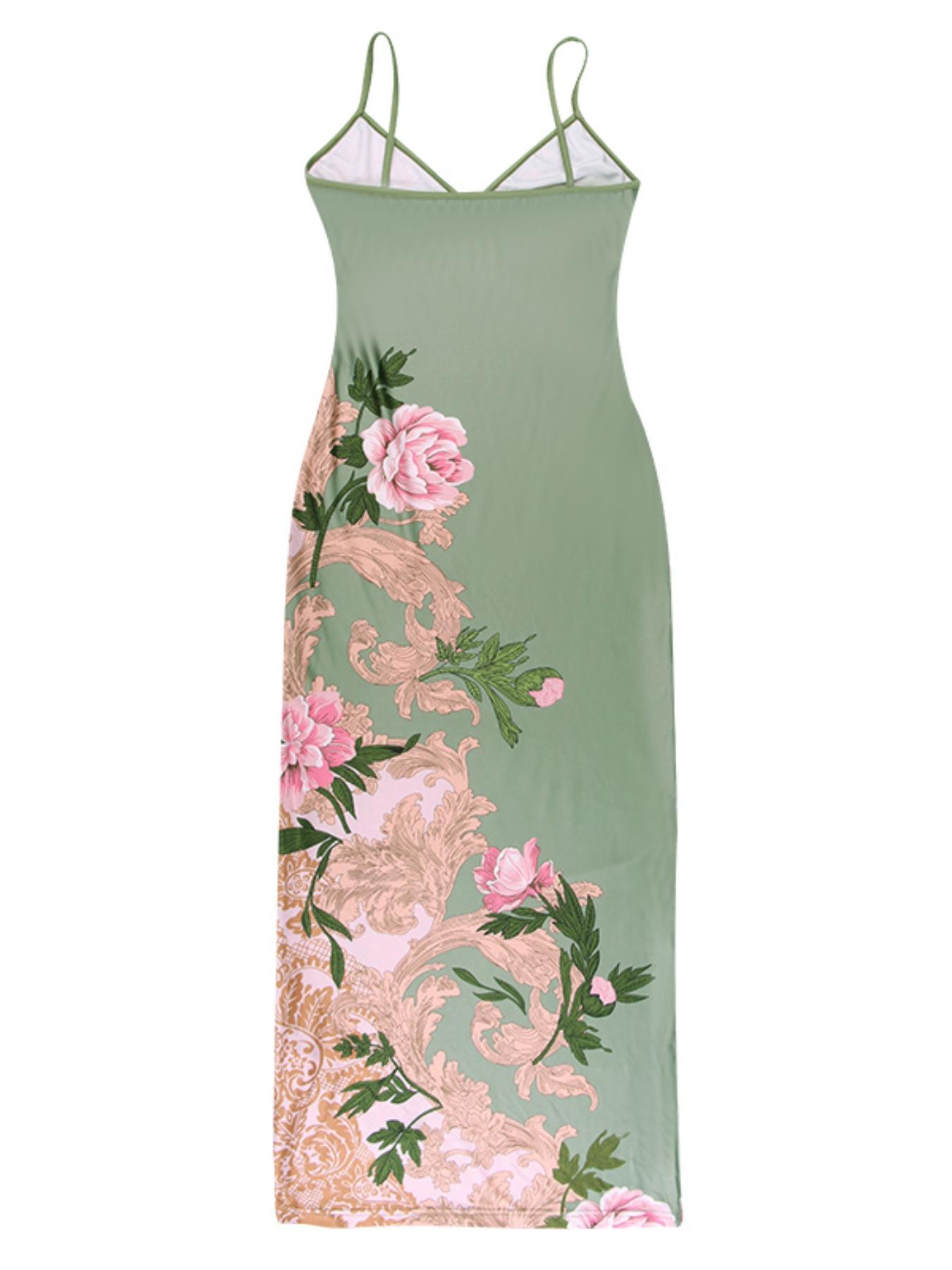 2025 Trendy, Women's Floral Print Mermaid Bodycon Cami Dress, Summer Clothes Women, for Beach Holiday